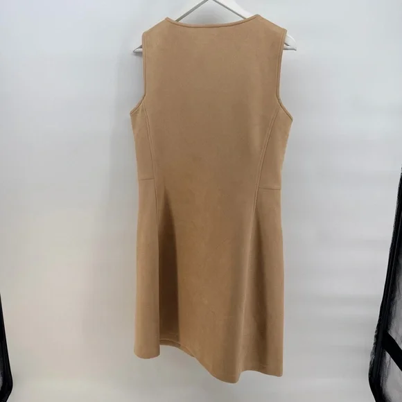 Jude Connally Becky Camel Faux Suede Zip Front Sleeveless Beige Mini Dress - Picture 5 of 5